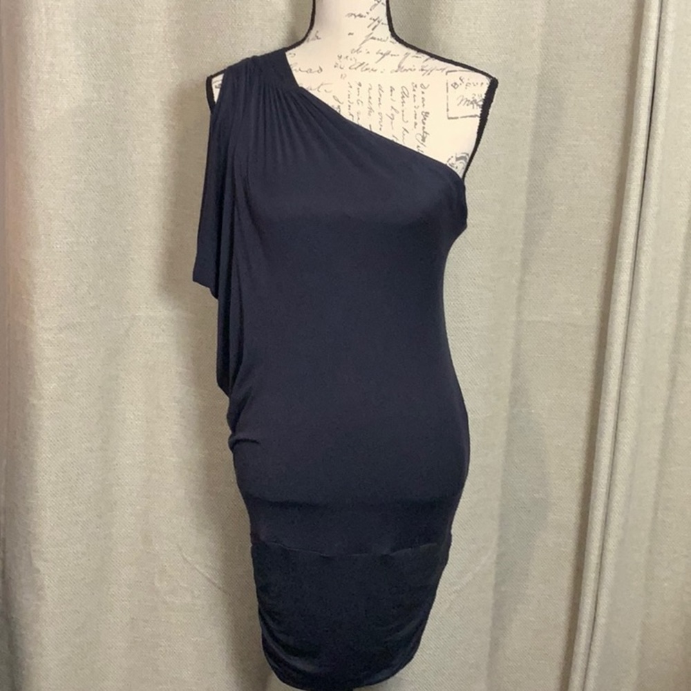 NEW Fashion Junkie Tunic Dress Goddess One Shoulder Dark Gray Grecian Medium
